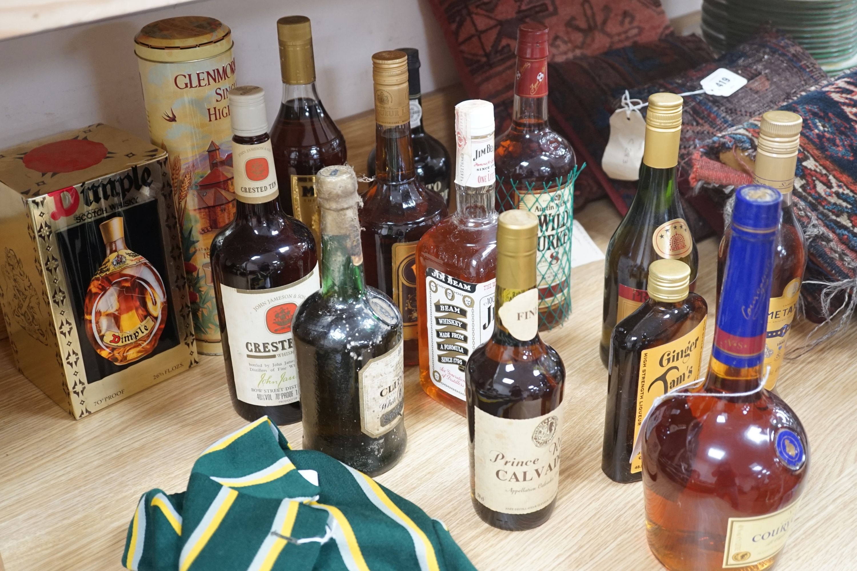 14 bottles of assorted whisky, brandy cognac etc